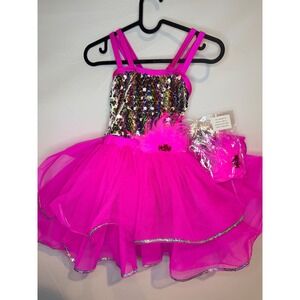 Weissman Kids Hot Pink Sequin Feather Tulle Dance Recital Costume IC